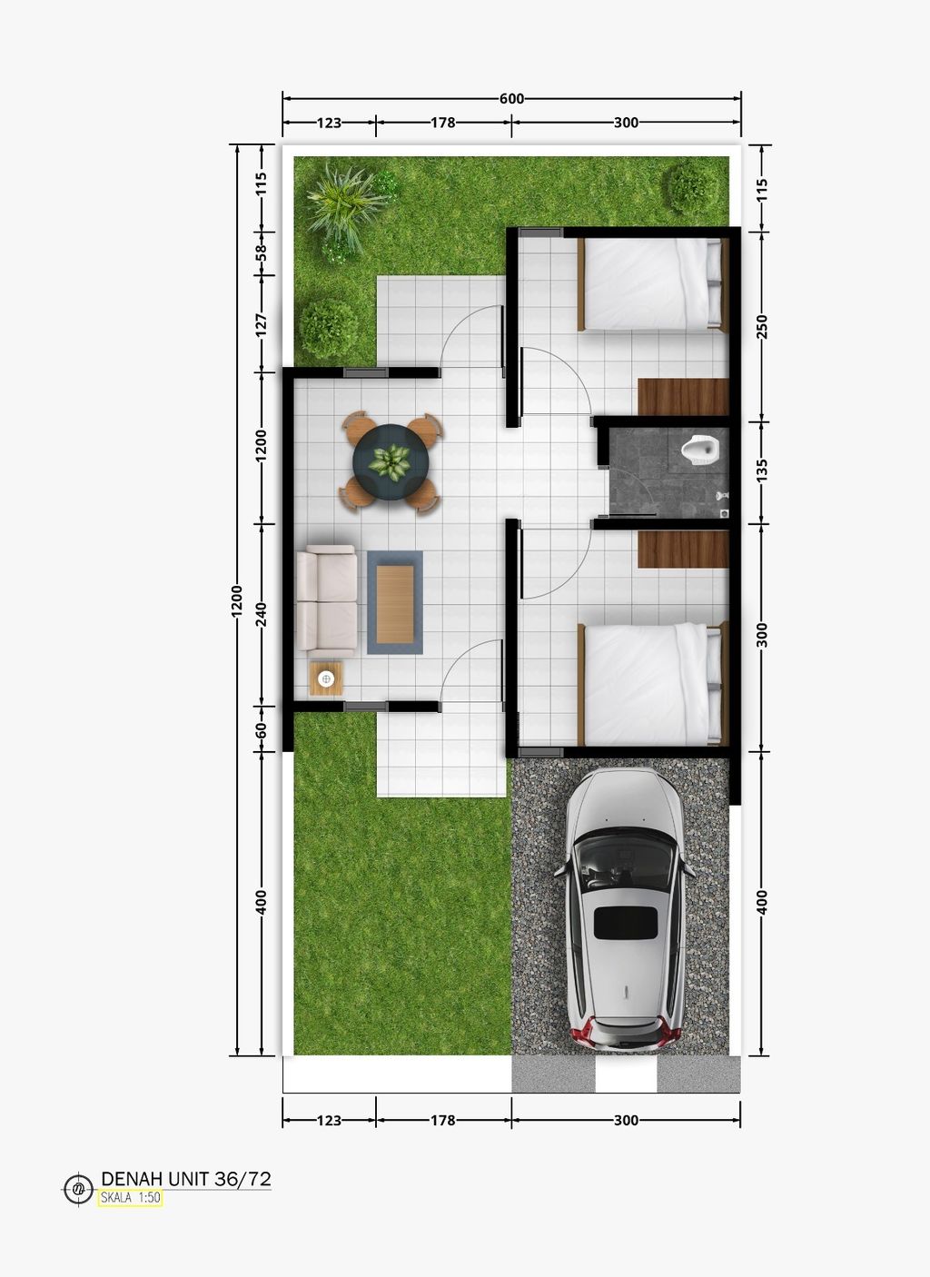 foto denah rumah tipe 36/72 perumahan GRAHA MAS JAMBUA