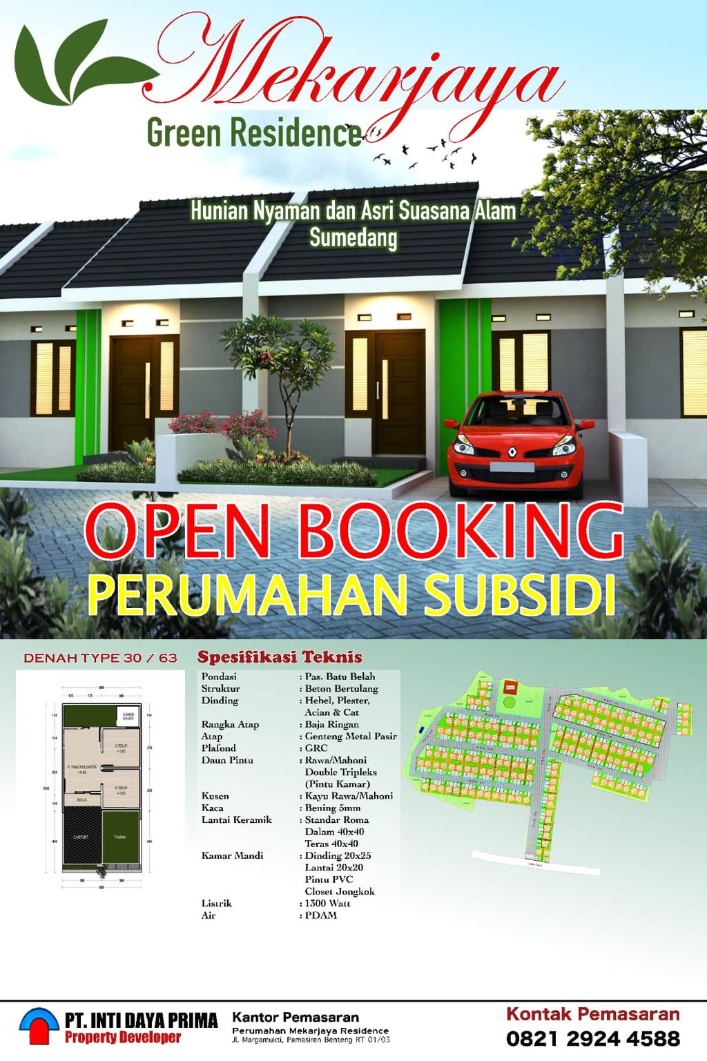 foto tampak rumah tipe subsidi perumahan Mekarjaya Green Residence