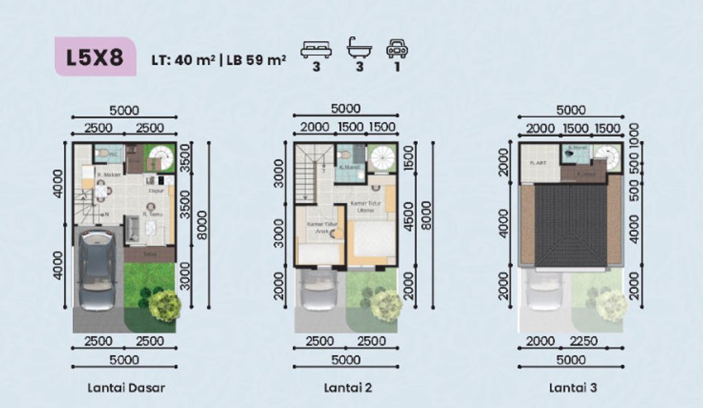 foto denah rumah tipe ELSTON/38 perumahan CLUSTER AMARILLO VILLAGE