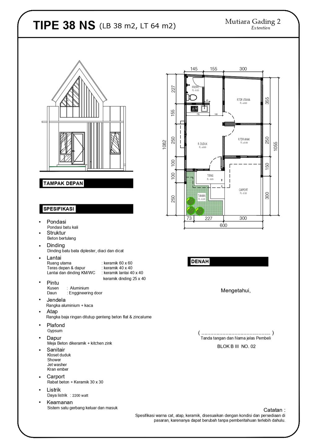 foto denah rumah tipe 38_60 perumahan MUTIARA GADING 2 EXTENSION