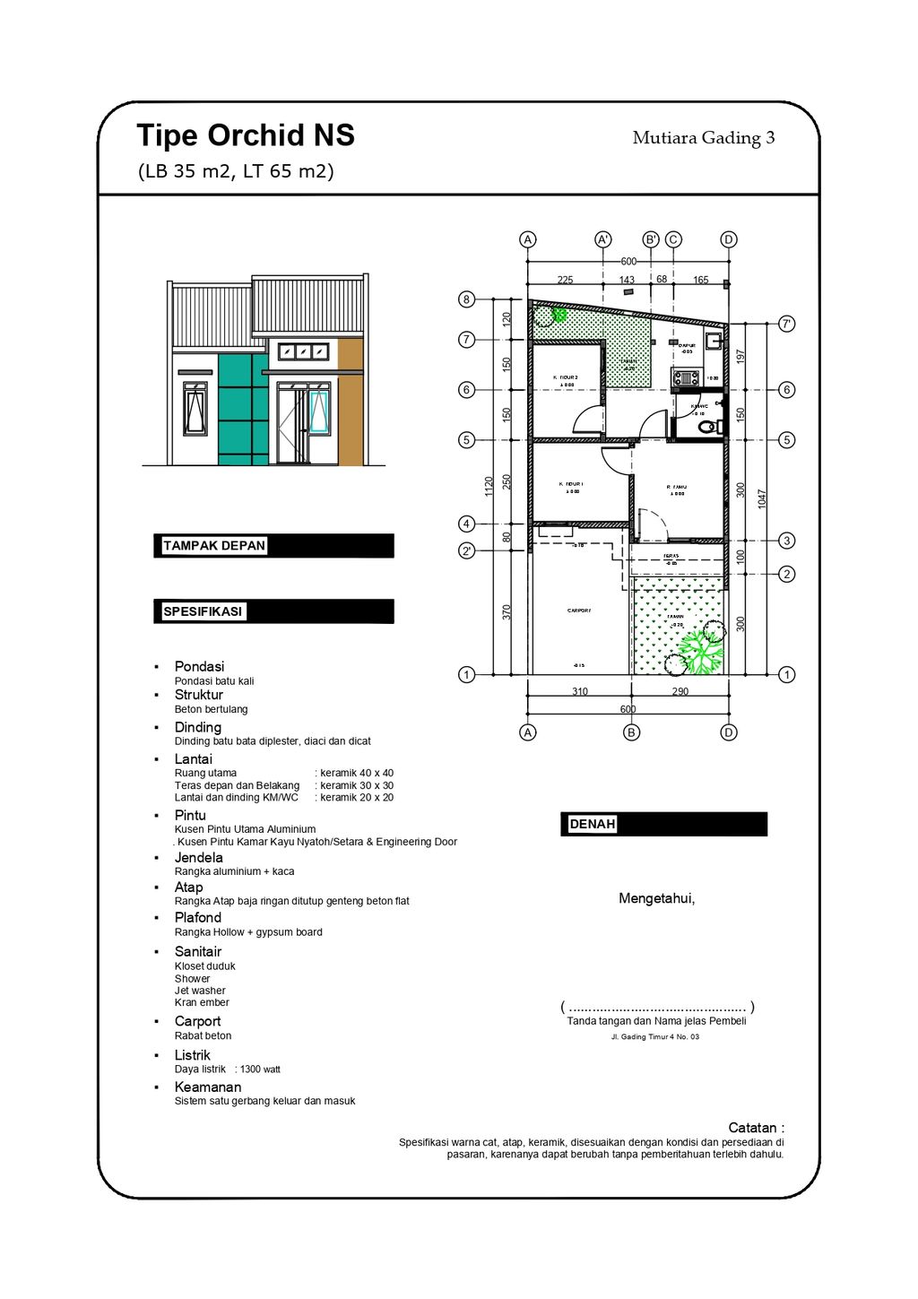 foto denah rumah tipe Orchid perumahan MUTIARA GADING 3 TAHAP 2