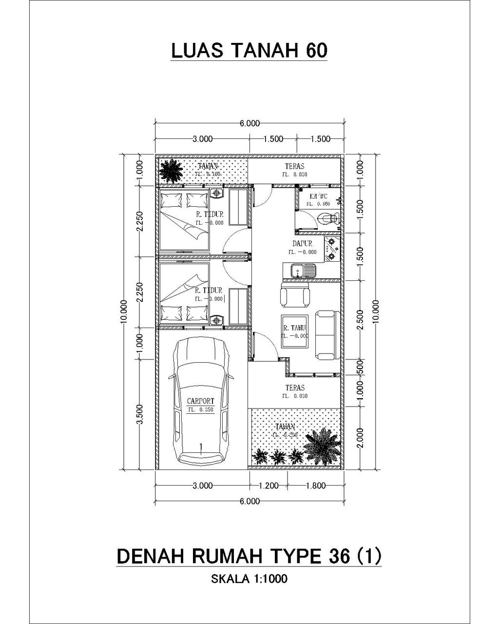 foto denah rumah tipe 36 / 60 perumahan TIARA BRAWIJAYA 2