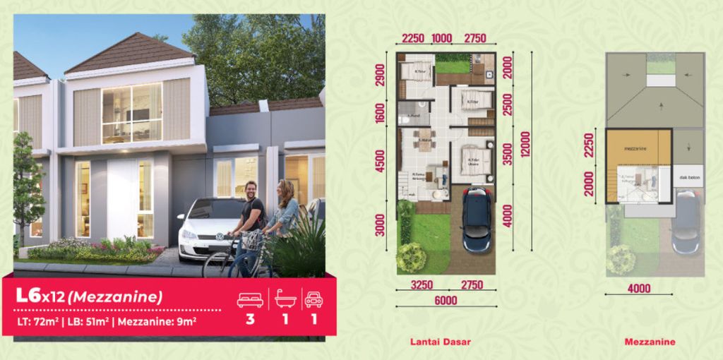 foto denah rumah tipe CANNA 10C/01 perumahan PARAMOUNT PETALS TAHAP 1