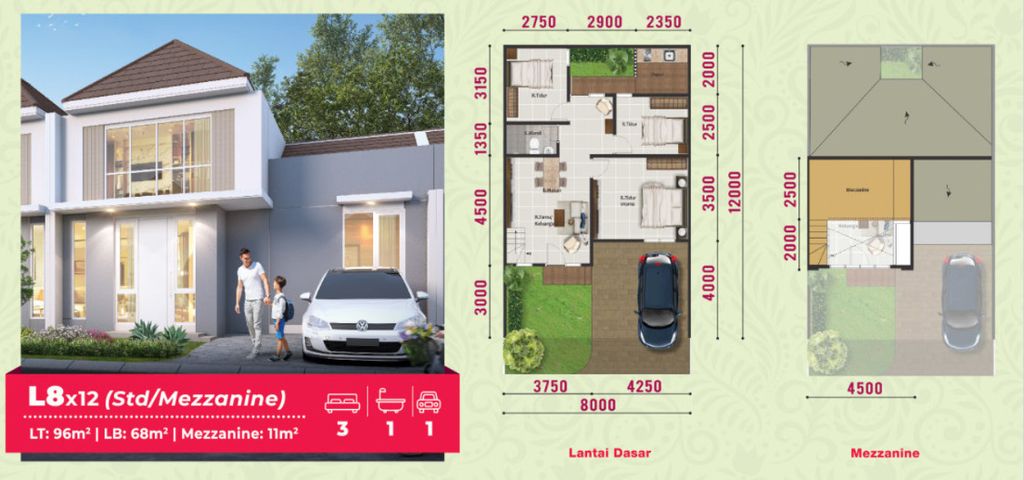 foto denah rumah tipe CANNA 12/11 perumahan PARAMOUNT PETALS TAHAP 1