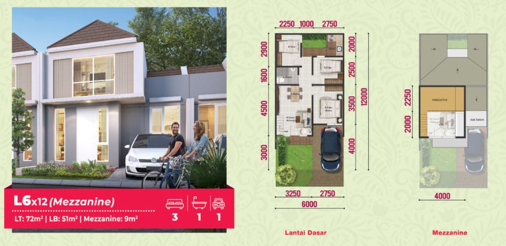 foto denah rumah tipe CANNA 20/18 perumahan PARAMOUNT PETALS TAHAP 1