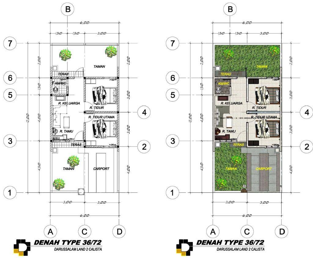 foto denah rumah tipe 36 perumahan DARUSSALAM LAND 2 CALISTA RESIDENCE MAWANG