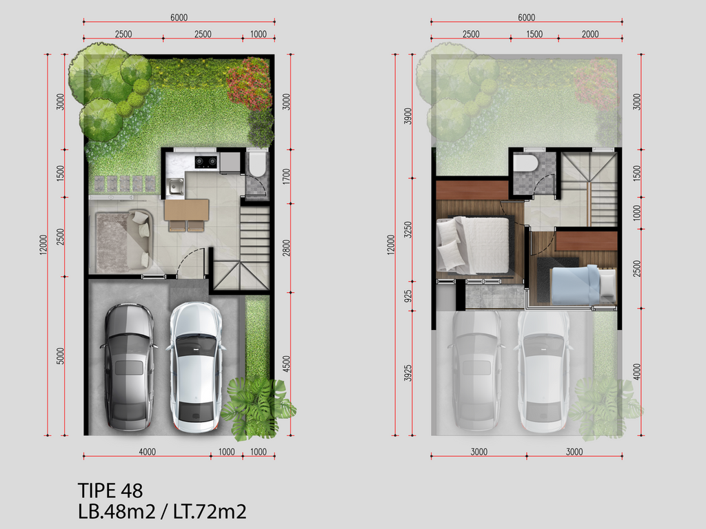 foto denah rumah tipe GARDENIA 48 perumahan KAYANA GREEN HILLS
