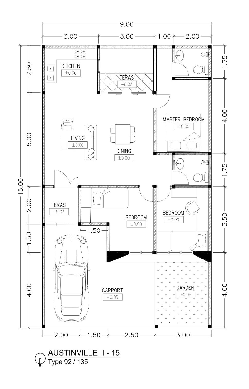 foto denah rumah tipe T. 92 / 135 perumahan Perum AUSTINVILLE Tahap II