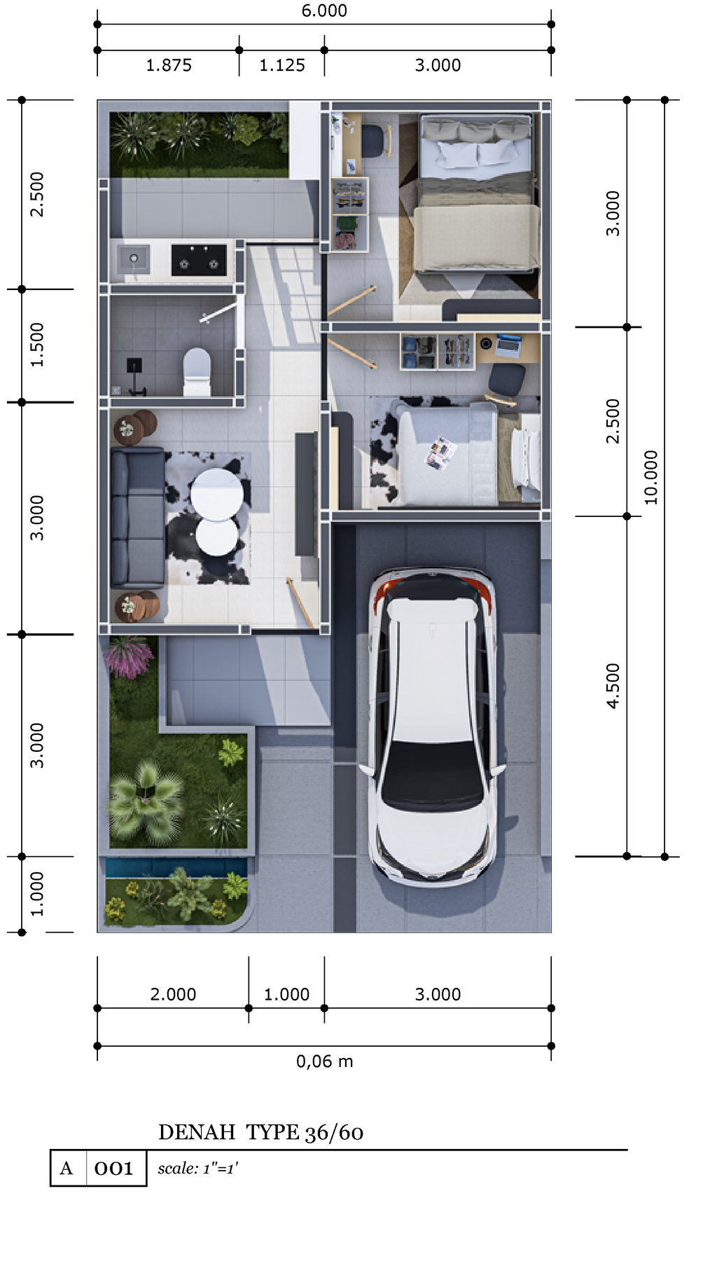 foto denah rumah tipe 36/60 perumahan PESONA KAHURIPAN 7