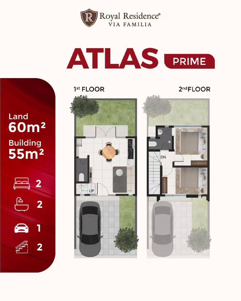 foto denah rumah tipe Atlas Prime 2BR perumahan ROYAL RESIDENCE MENGANTI
