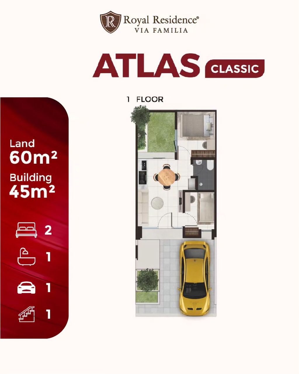 foto denah rumah tipe Atlas Classic 2BR perumahan ROYAL RESIDENCE MENGANTI