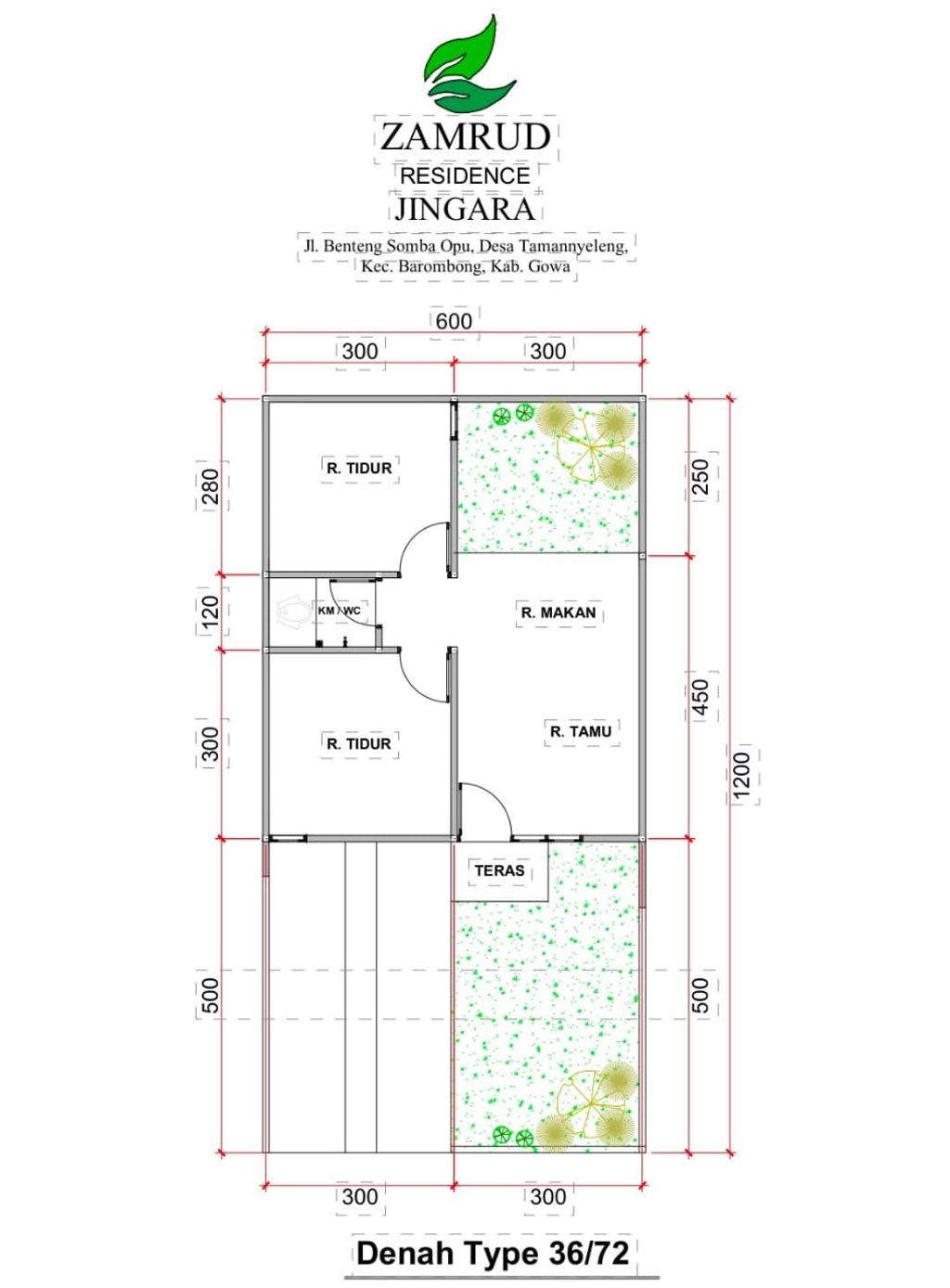 foto denah rumah tipe 36/72 perumahan ZAMRUD RESIDENCE JINGARA