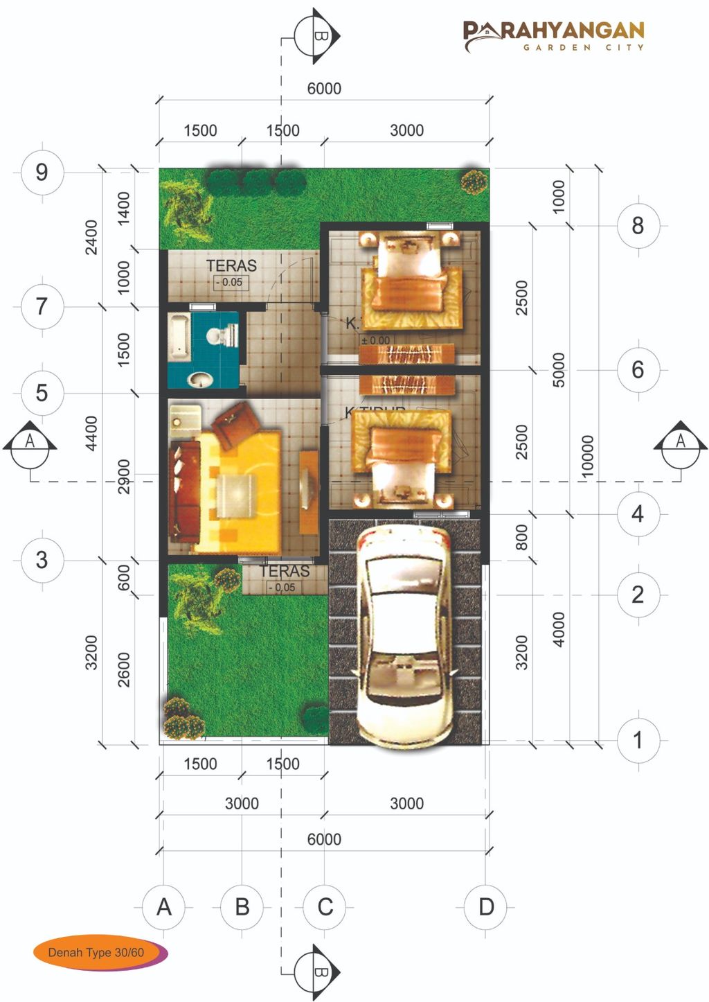 foto denah rumah tipe 30/60 perumahan Priangan Garden City