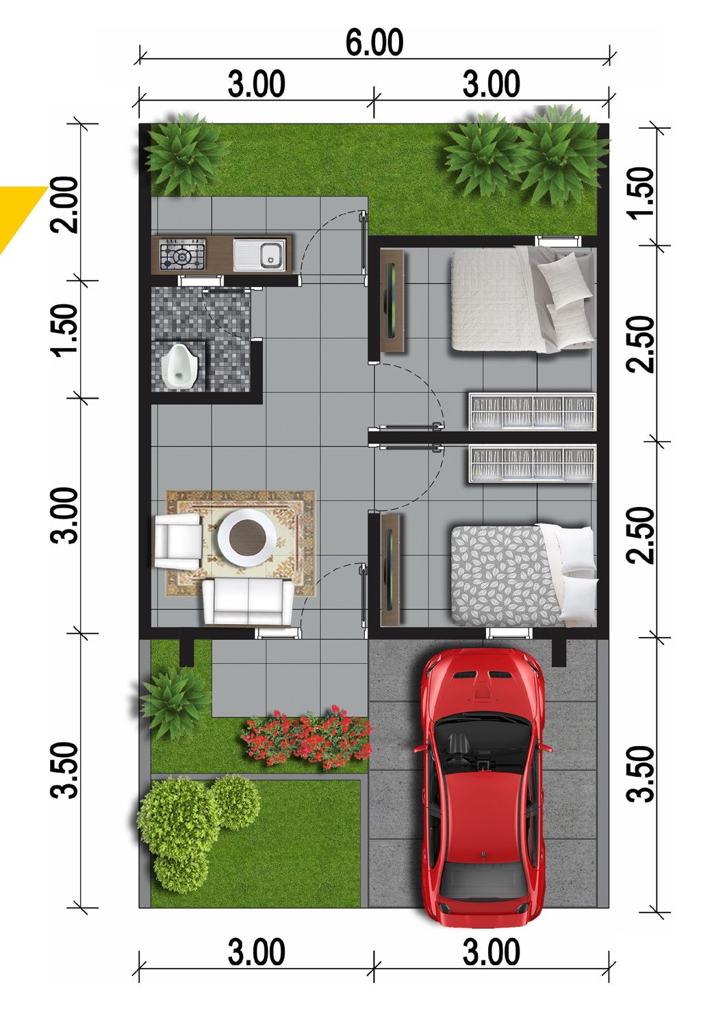 foto denah rumah tipe 30/60 perumahan GEDANGSEWU VIEW 2