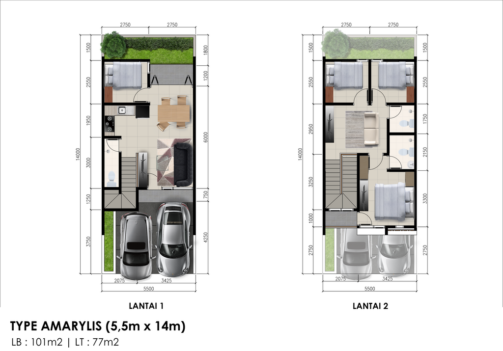 foto denah rumah tipe Amarylis perumahan AMARA RESIDENCE DAN AMARA BOULEVARD SAWANGAN