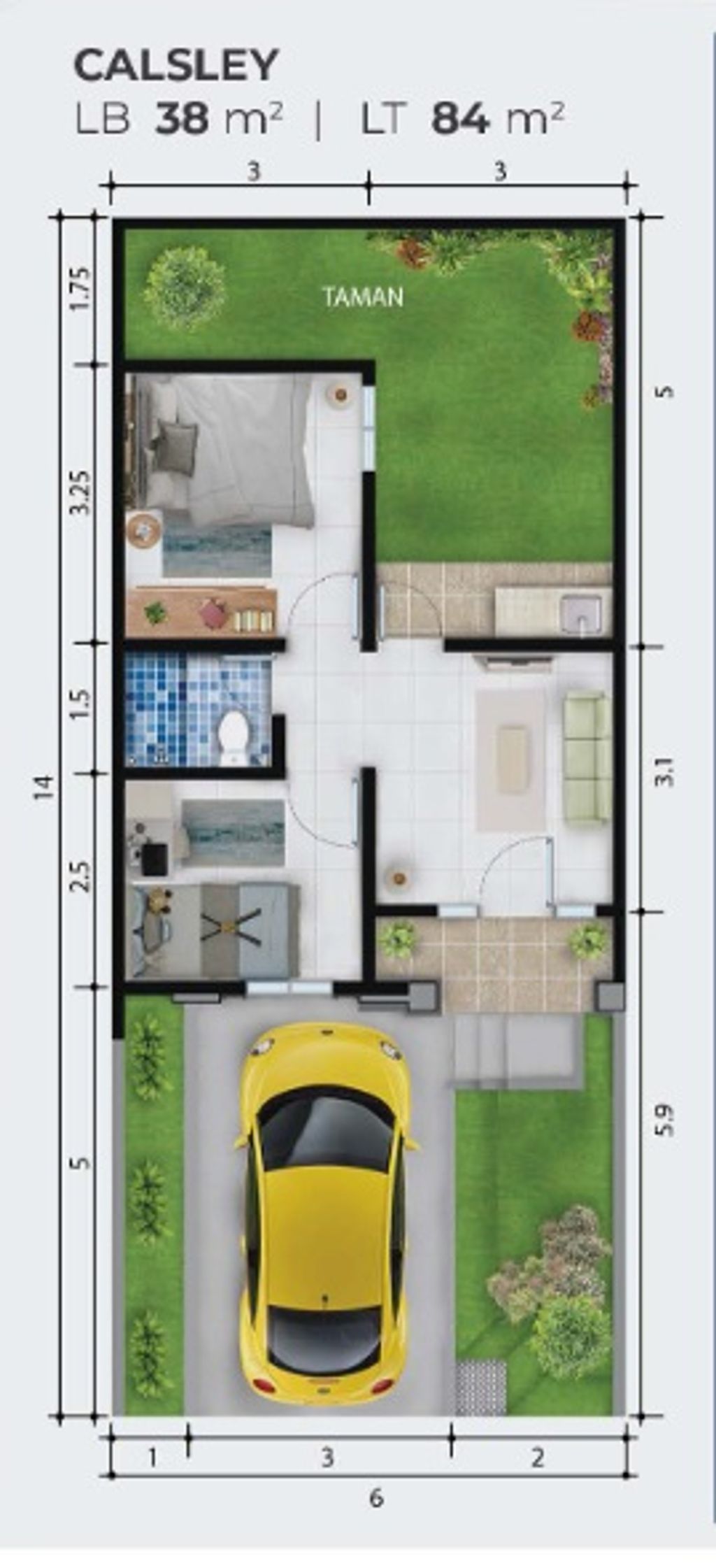 foto denah rumah tipe CALSLEY perumahan ROYAL TAJUR RESIDENCE, CLUSTER DUNSTER