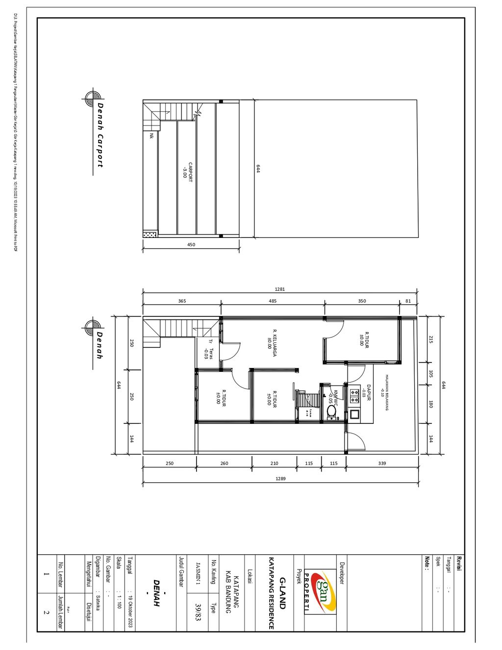 foto denah rumah tipe 39 High Ceiling 3 KT (500) perumahan G-Land Katapang Residence 1