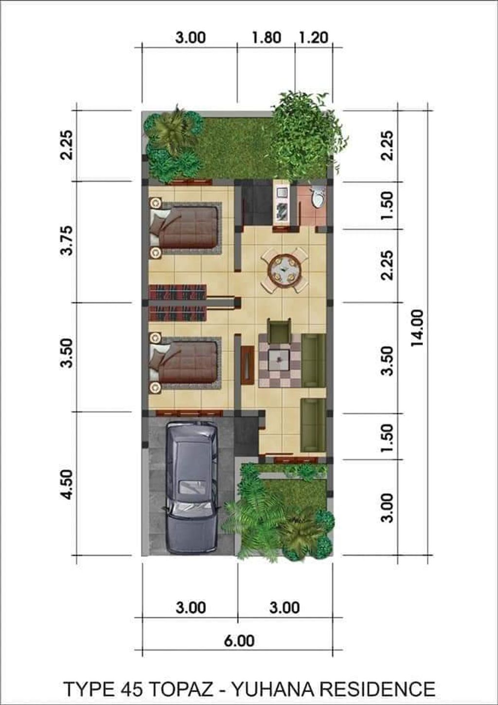 foto denah rumah tipe Topaz perumahan Yuhana Residence