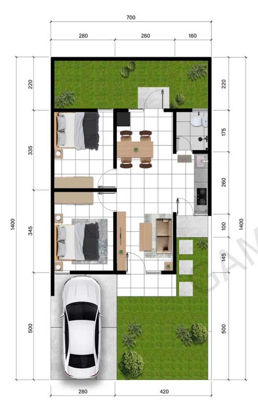 foto denah rumah tipe RS 45/98 perumahan Cluster Nirwana Samesta Surodinawan