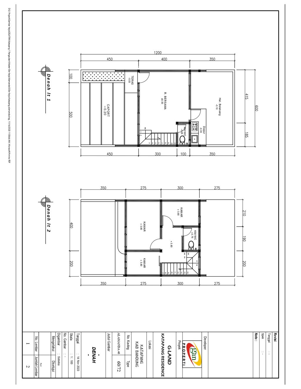 foto denah rumah tipe 60 Compact 3KT HC (592) perumahan G-Land Katapang Residence 1
