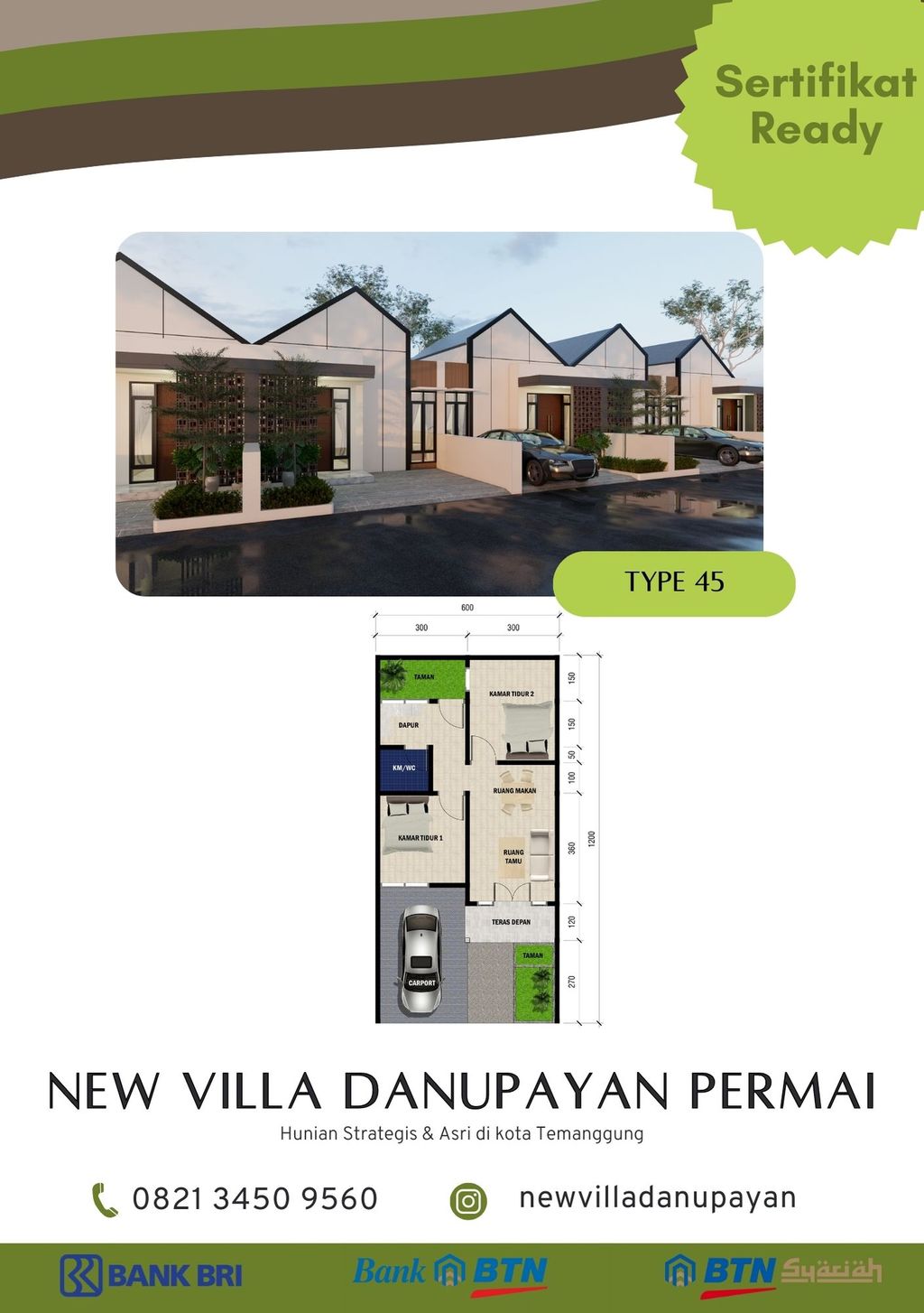 foto denah rumah tipe 45 perumahan new villa danupayan permai