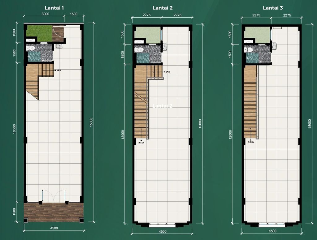 foto denah rumah tipe RUKO EMERALD 3LT HOOK perumahan CIMANGGIS GOLF ESTATE