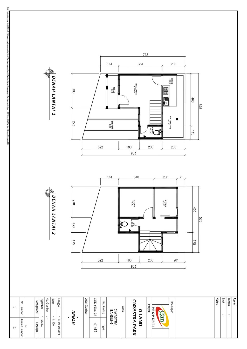 foto denah rumah tipe 41 Compact High Ceiling (400) perumahan G-Land Ciwastra Park