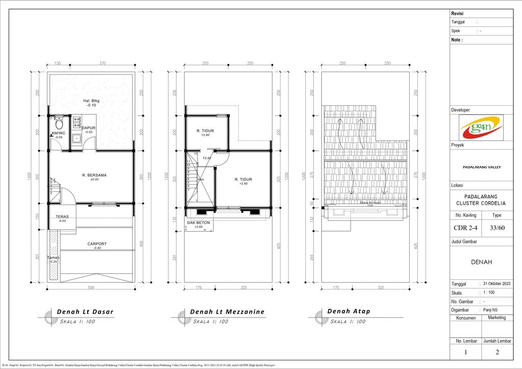 foto denah rumah tipe 33 Mezanin Cayene (343) perumahan G-Land Padalarang Valley
