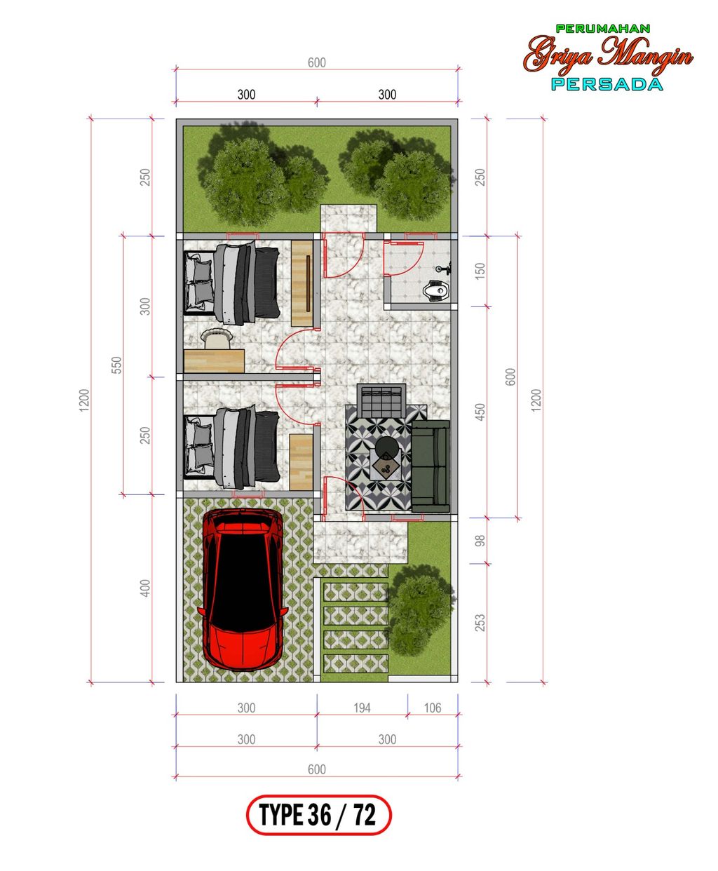 foto denah rumah tipe 36/72 perumahan GRIYA MANGIN PERSADA