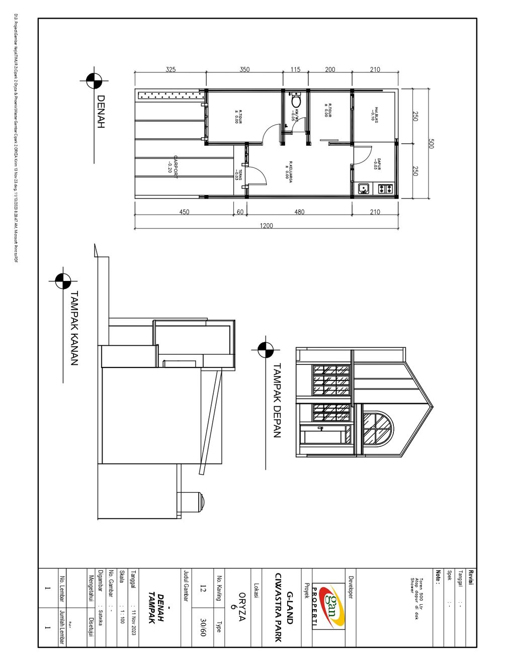 foto denah rumah tipe 30 High Ceiling 2KT (434) perumahan G-Land Ciwastra Park 2