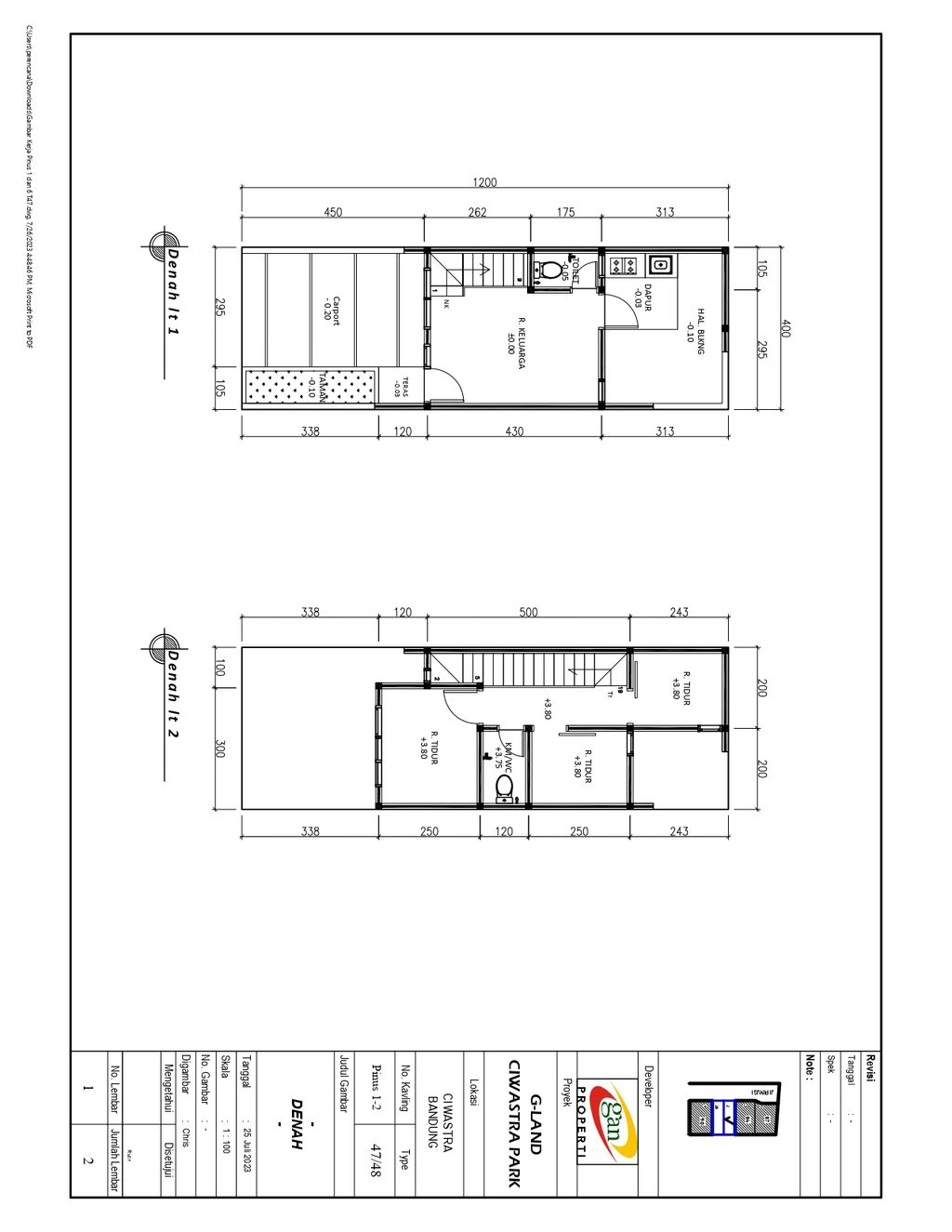 foto denah rumah tipe 47 Compact High Ceiling (500) perumahan G-Land Ciwastra Park