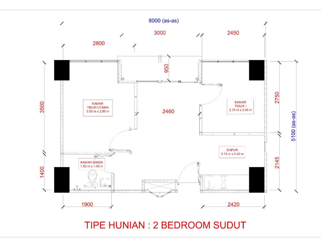 foto denah rumah tipe 2 Bedroom Sudut perumahan Taman Melati Surabaya MERR