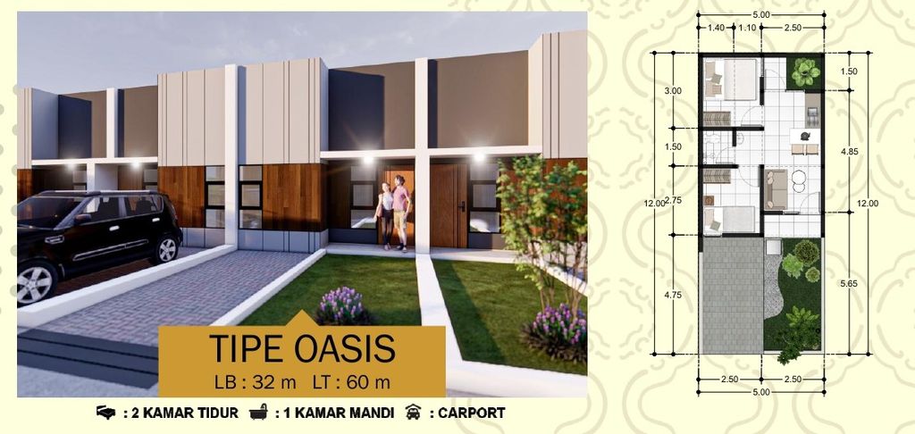 foto denah rumah tipe 32/60 perumahan PURI INDAH KATAPANG