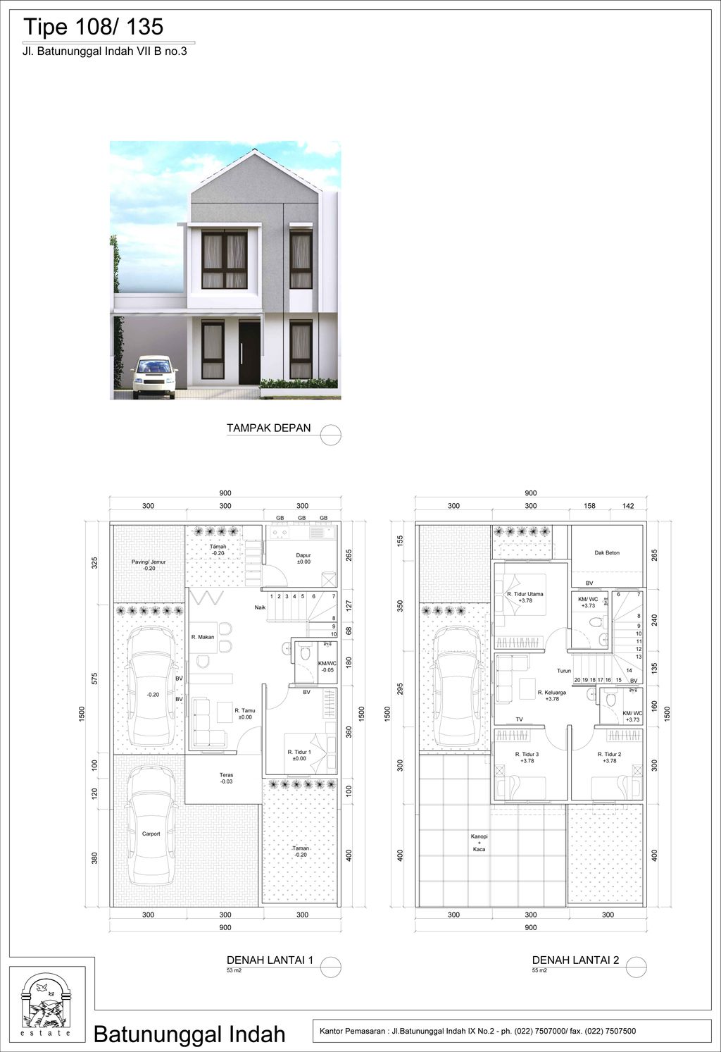 foto denah rumah tipe 108/135 perumahan BATUNUNGGAL INDAH ESTATE BI & BIR