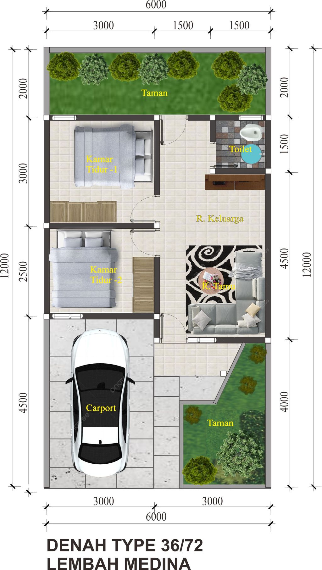 foto denah rumah tipe 36/72 perumahan LEMBAH MEDINA TAHAP 5
