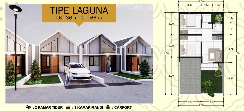 foto denah rumah tipe 36/66 perumahan PURI INDAH KATAPANG