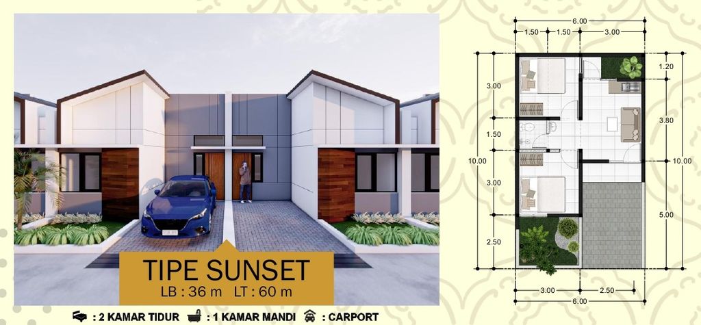 foto denah rumah tipe 36/60 perumahan PURI INDAH KATAPANG
