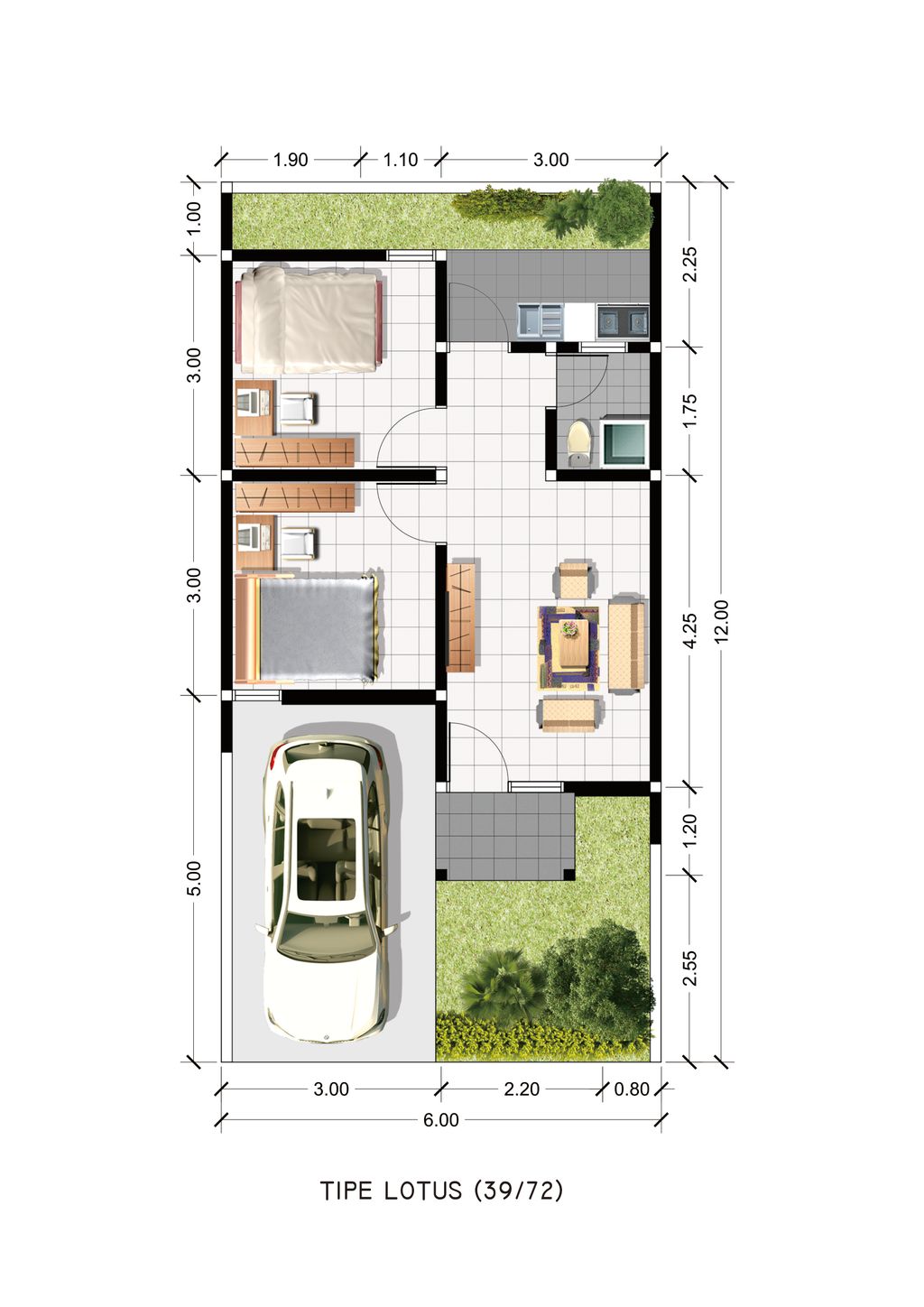 foto denah rumah tipe Lotus perumahan The Quality Riverside