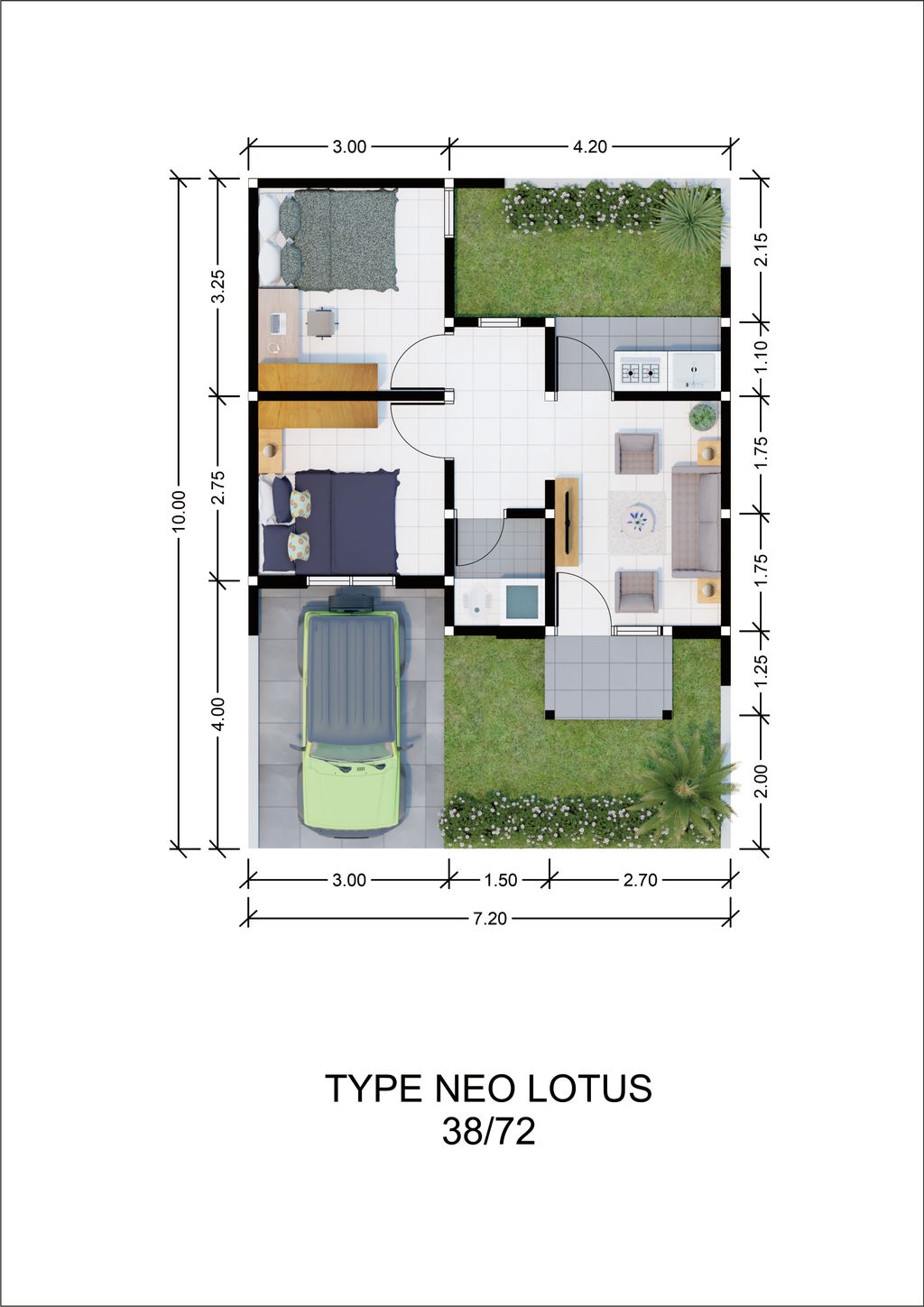 foto denah rumah tipe Neo Lotus perumahan The Quality Riverside