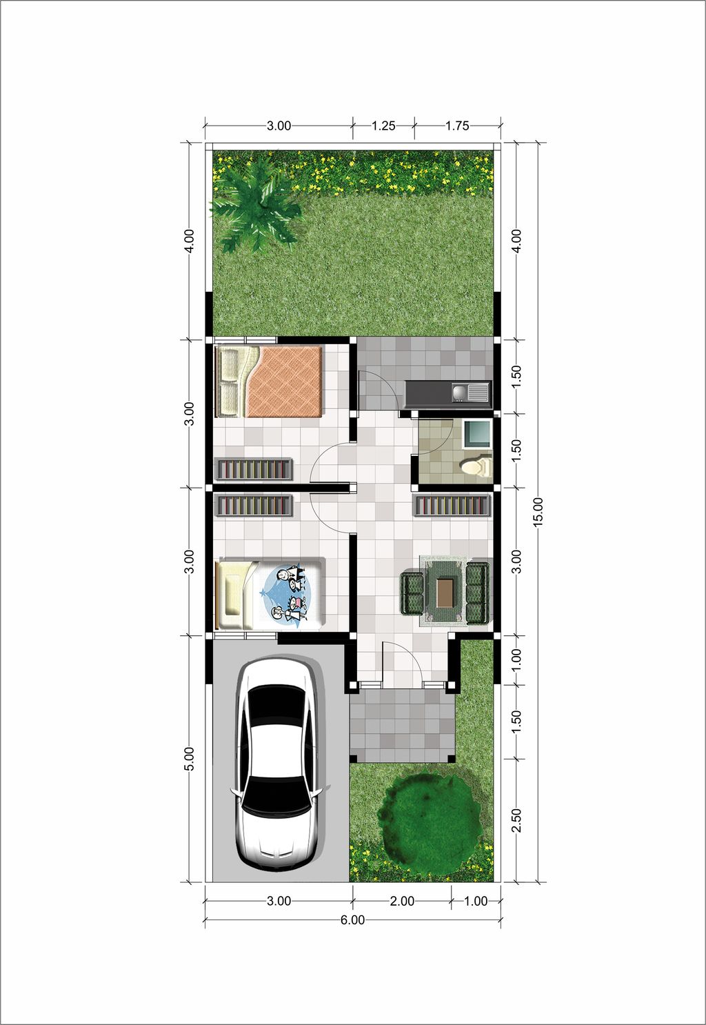foto denah rumah tipe Gardenia perumahan The Quality Riverside