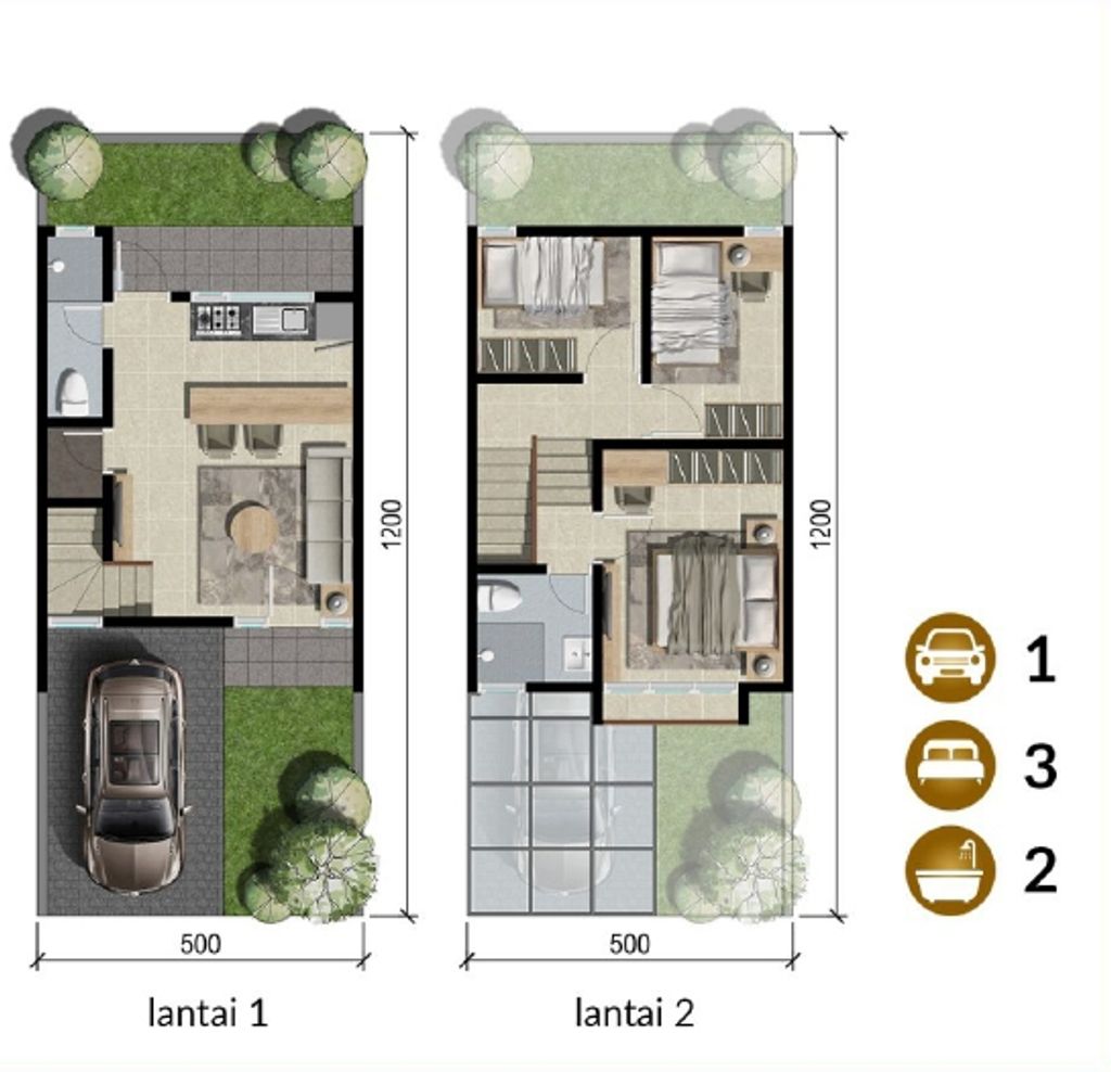foto denah rumah tipe MONZA perumahan GOLDEN EAST KEBOMAS III