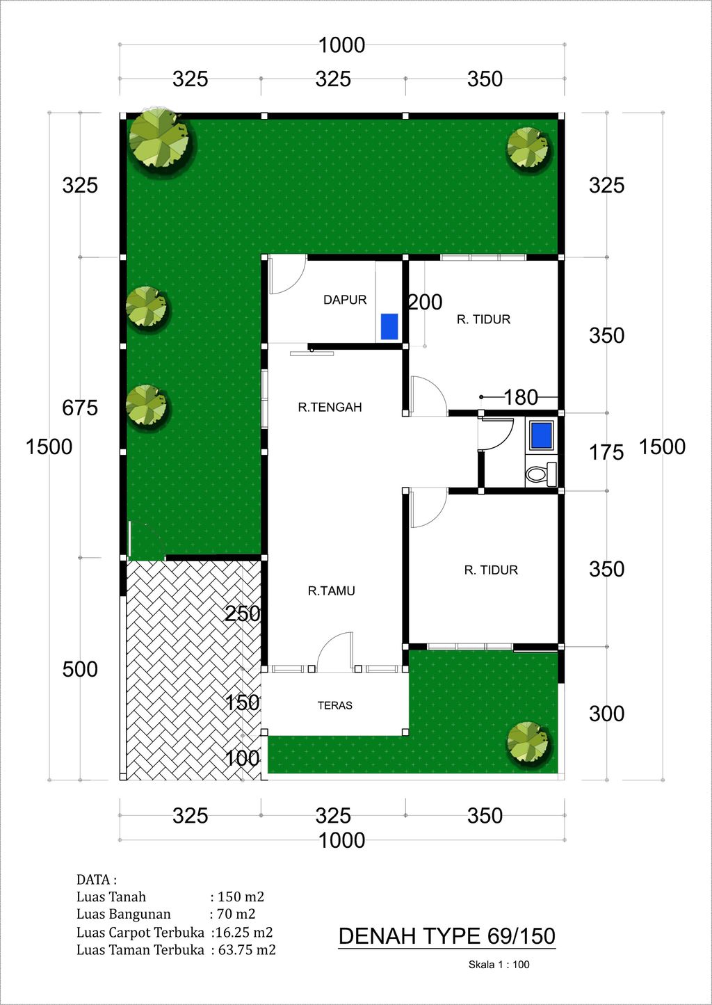 foto denah rumah tipe 69/150 perumahan GRAND BUKIT SARI