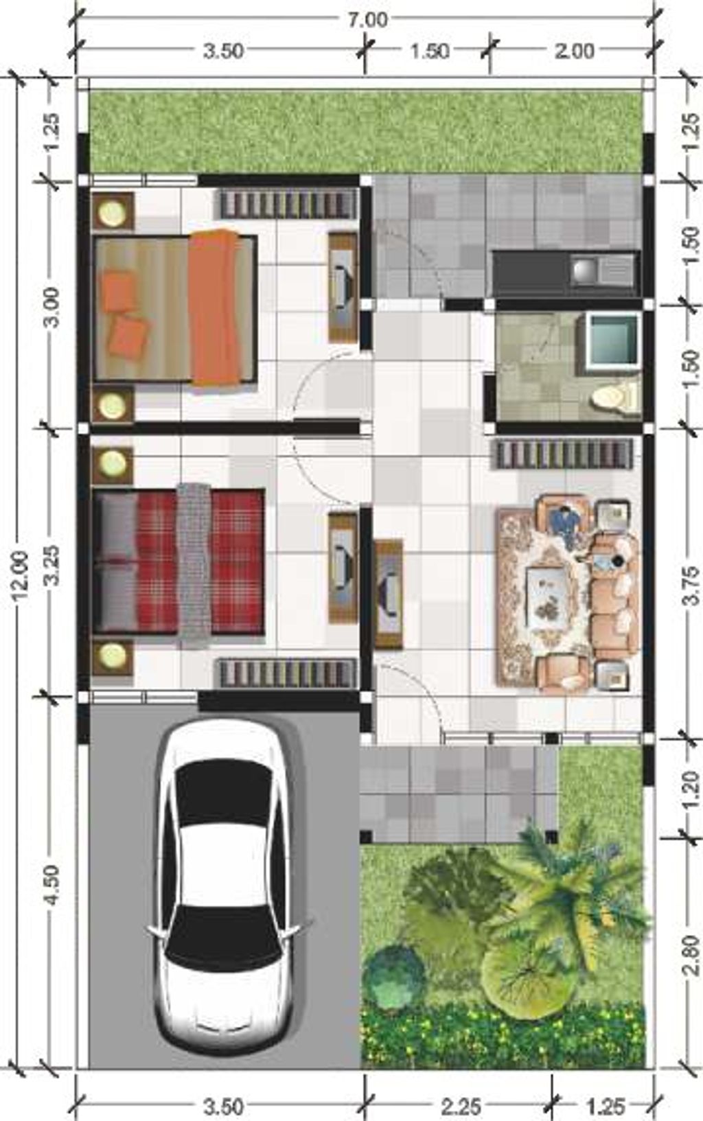 foto denah rumah tipe Azzahra 45/91 perumahan THE KHADEFA RESIDENCE