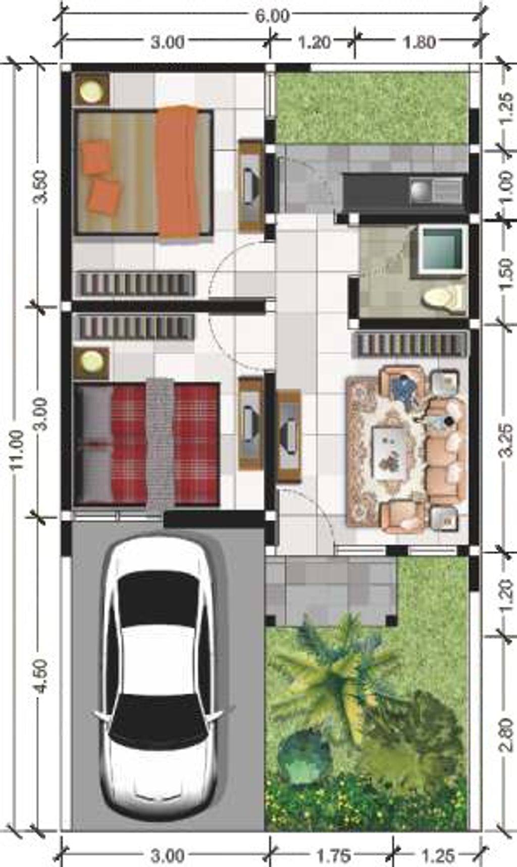 foto denah rumah tipe ANIEZA 36/66 perumahan THE KHADEFA RESIDENCE