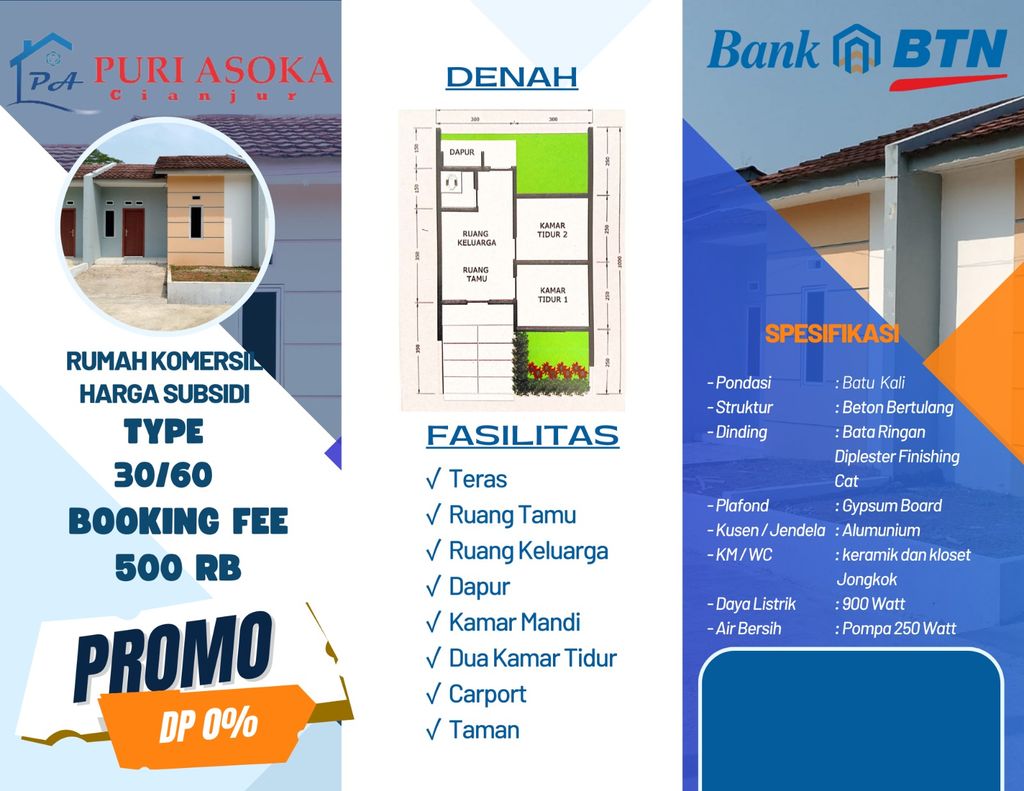foto denah rumah tipe 30/60 perumahan PURI ASOKA