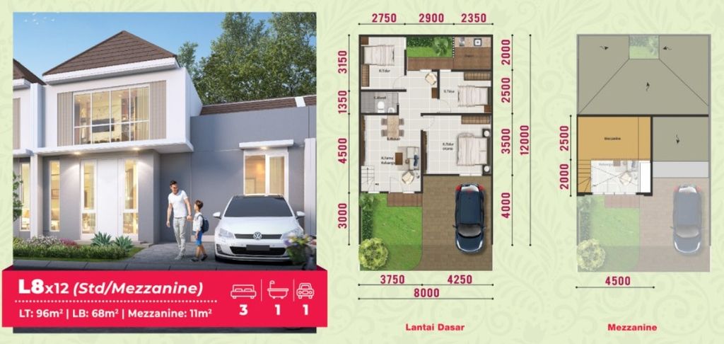foto denah rumah tipe CANNA 12/15 perumahan PARAMOUNT PETALS TAHAP 1