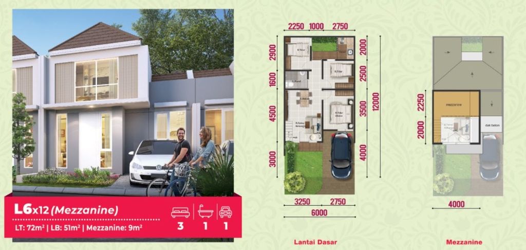 foto denah rumah tipe CANNA 8/63 perumahan PARAMOUNT PETALS TAHAP 1