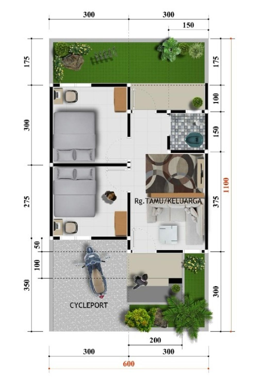 foto denah rumah tipe 36 perumahan Grand Kalipuro Residence Cluster Gunung Arjuno