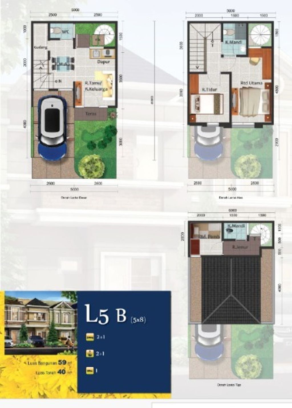 foto denah rumah tipe ELSTON/32 perumahan CLUSTER AMARILLO VILLAGE
