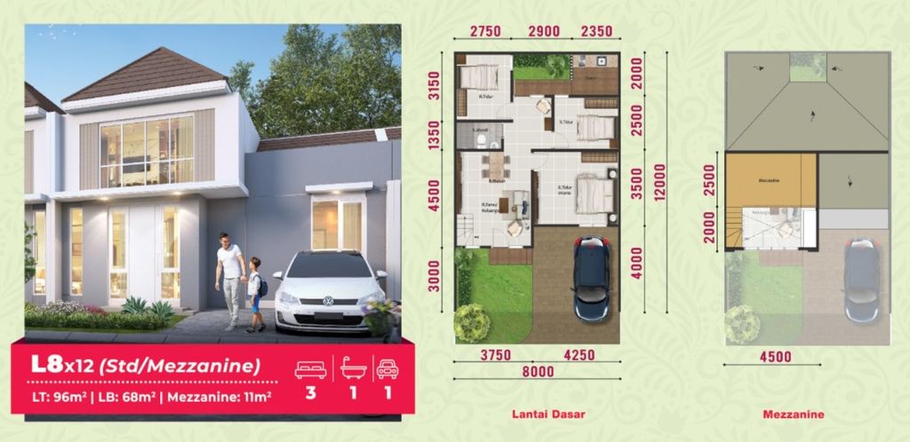 foto denah rumah tipe CANNA 16/20 perumahan PARAMOUNT PETALS TAHAP 1